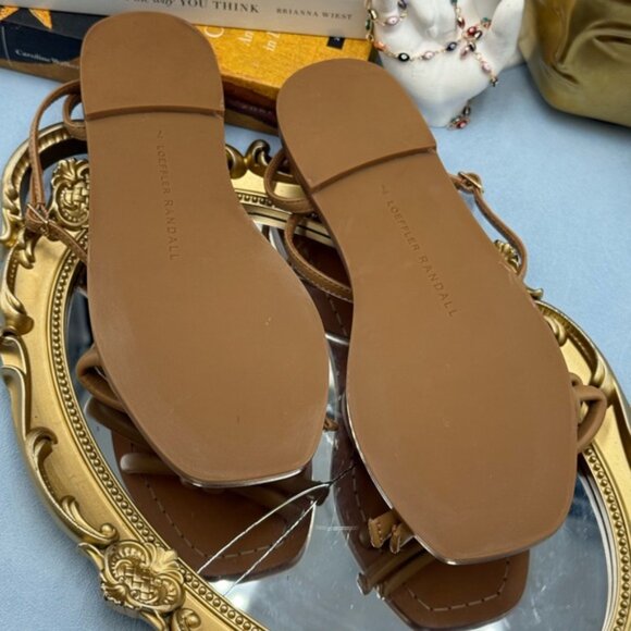 🆕 LOEFFLER RANDALL 🧿 NWOB Henriette Leather Bow Flat Sandal, Dune - Sz 7 - Picture 11 of 13